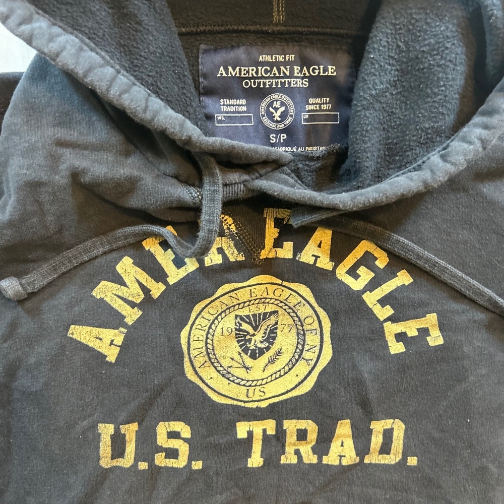 American Eagle Mens Navy Blue US Trad Graphic Athletic Fit Hoodie Small - Picture 2 of 4